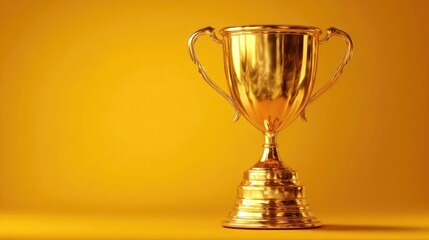 Gleaming Gold Trophy on Yellow Backdrop: Achievement, Success, Award.