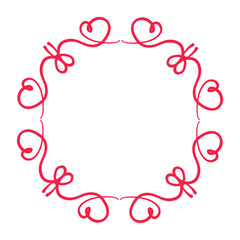 Hand-drawn romantic frame with hearts and swirls. Pink border for Valentine's Day or wedding invitations.
