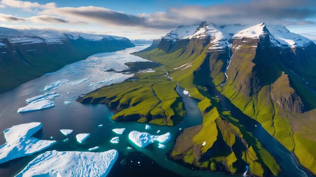 Aerial Adventure Over Vibrant Greenlandic Terrain Beneath the Icecap
