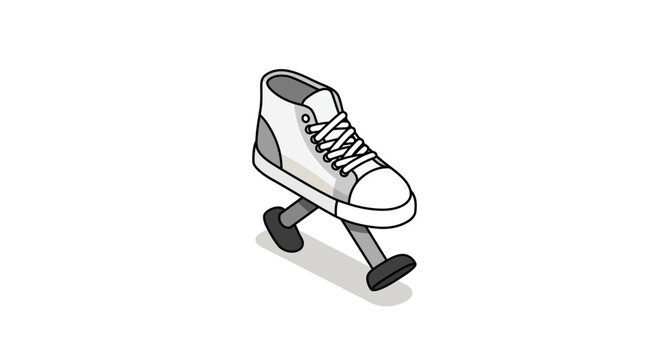 Sneaker with walking dumbbell legs in minimalist isometric design