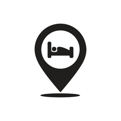 Sleep Bed Location Pin Icon Vector Illustration, Hotel Bed Map Marker Symbol Design, Bedroom GPS Location Pin Vector Icon, Accommodation Location Pointer Flat Vector, Sleep Place Map Marker vector,