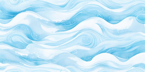 Soft Blue and White Watercolor Ocean Wave Texture with Fluid Splash Layers and Tropical Tsunami Sea Design for Abstract Background Art