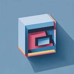 Square shape with equal sides like a balanced block on plain blue background graphic design pop art