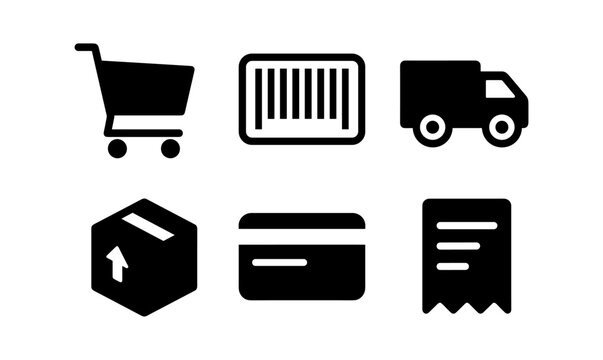 E commerce essentials icons set for online shopping, delivery, and payment systems design