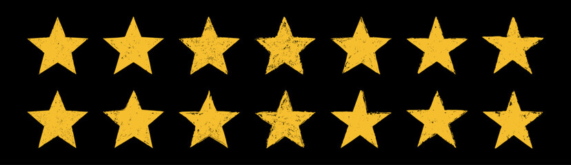 Golden star icons set, shiny five pointed stars collection vector illustration.