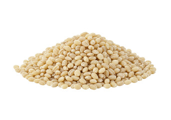 Isolated heap of pearl barley grains, uncooked and ready for cooking in savory recipes