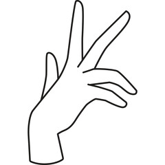 Hand gesture outline with four fingers pointing upwards and one finger curled against white background no shadow graphic symbol
