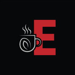 Letter E Creative Logo Design Element . E Coffee Cup Logo
