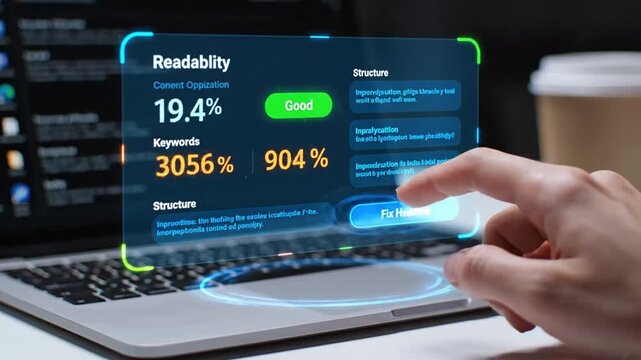 Readability Statistics on Laptop Screen with Finger Tapping Fix Headline Button