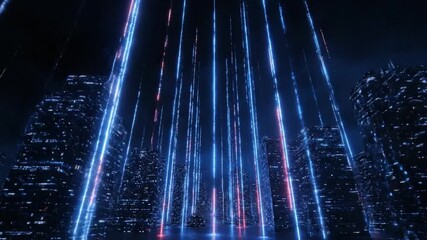 Futuristic Digital Cityscape with Glowing Data Streams. - Powered by Adobe