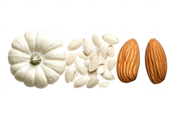 White squash seeds almonds isolated on a transparent background