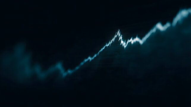 A glowing blue line graph trending upwards on a dark digital display symbolizing financial growth and positive performance - Powered by Adobe