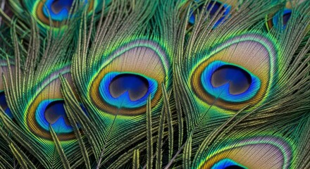 Obraz premium Iridescent Peacock Feather Pattern with Blue and Green Hues