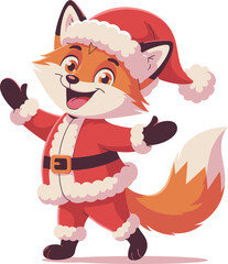 Christmas Fox Cartoon in Santa Outfit Vector Art
