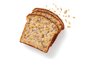 Freshly baked slices of whole grain bread with a crunchy crust, perfect for healthy meals and snacks.
