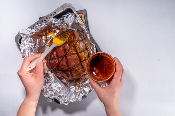 Easter homemade glazed ham preparation