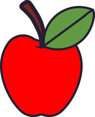 Simple Red Apple with Green Leaf Vector Illustration
