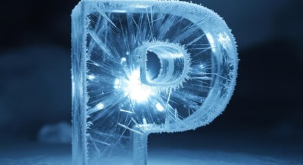 Icy Letter P with Frozen Crystals in Blue Lighting