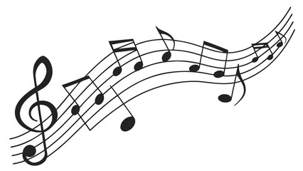 Dynamic musical notes flowing on staff, creating a lively composition