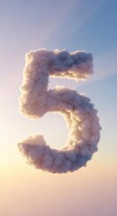 Naklejka premium Cloud Number Five Fluffy White Clouds Floating in Blue and Yellow Sky