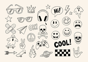 Fototapeta premium Hand drawn doodles create a fun, whimsical pattern with diverse icons and transparent background