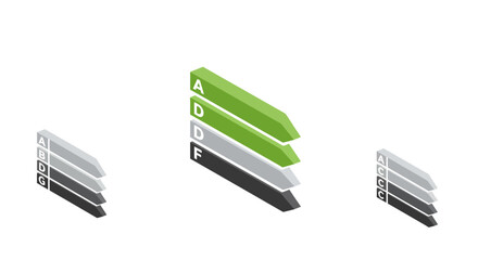 Isometric 3d alphabet tiered chart with gradient letters and colors