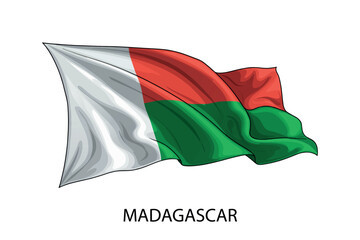 Madagascar national flag waving in the wind illustration
