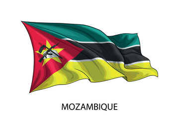 Mozambique national flag waving in the wind illustration