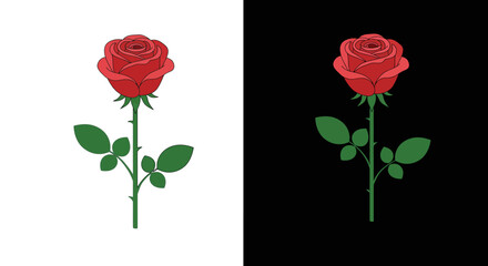 Elegant rose design with contrast backgrounds in flat style