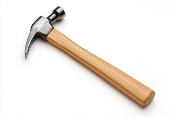 Claw Hammer with Wooden Handle on White Studio Background