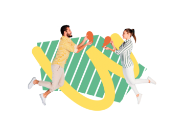 Trend artwork poster composite sketch image collage of valentine day young man couple lady fly hand hold piece match heart shape fragment