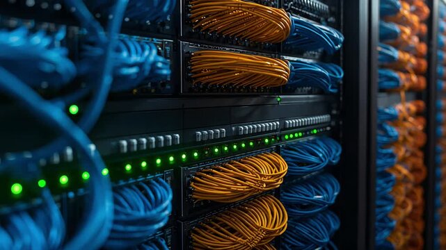 A HighTech Server Room with Network Cables and Lights for optimal performance