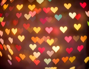 Abstract collection of colorful heart-shaped bokeh lights