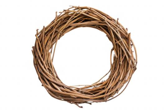 Rustic vine wreath isolated on a transparent background