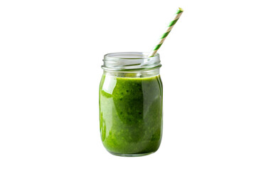Green smoothie in a jar isolated on white background
