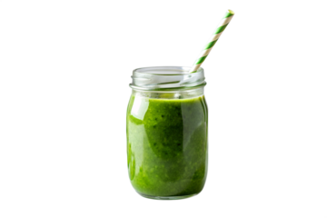 Green smoothie in a jar isolated on white background