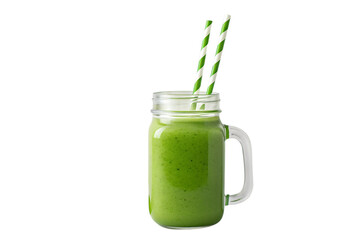 Invigorating Green Smoothie in Mason Jar with Striped Straws for Healthy Living