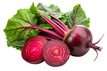 Fresh beetroot with green leaves isolated on white background