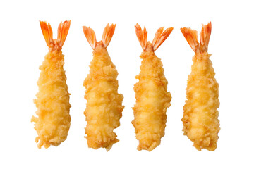 Four crispy fried shrimp tempura isolated on white background