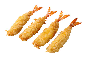 Four crispy shrimp tempura isolated on white background