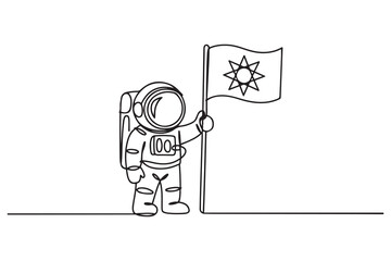Cosmonaut, flag, star icon. Element of astronaut icon. one line Icon drawing with white background