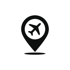 Airplane Location Pin Icon Vector Illustration, Flight Map Marker Symbol Design, Air Travel GPS Location Pin Vector Icon, Airplane Route Navigation Pointer Flat Vector, Airport Location Map Marker,