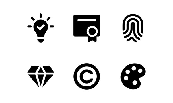Minimalist icon set: creativity, certification, security, luxury, copyright, art
