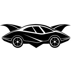 Sleek black futuristic sports car with stylized wings on a white background