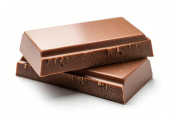 Stacked Milk Chocolate Pieces on White Background