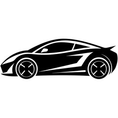 Sleek black silhouette of a modern sports car with aerodynamic lines and distinctive wheels