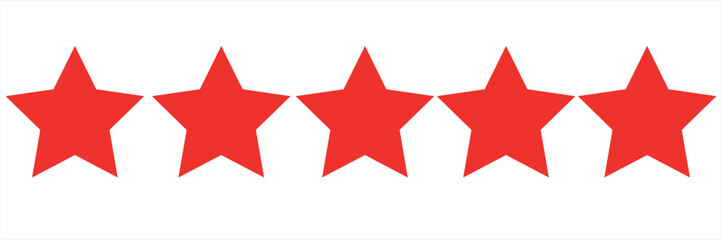 five star customer product review icon. red 5 star rating feedback for website, app, ui design.