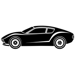 Classic sports car silhouette side view black and white vector illustration