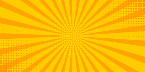 Pop art yellow comic book cartoon magazine cover. Cartoon cute retro Strip pattern mock up. Vector halftone illustration. Vintage background for comic superhero text, speech bubble, message.Print © Moh