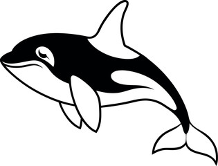 Naklejka premium Minimalist black and white line art illustration of an orca whale swimming isolated on white background